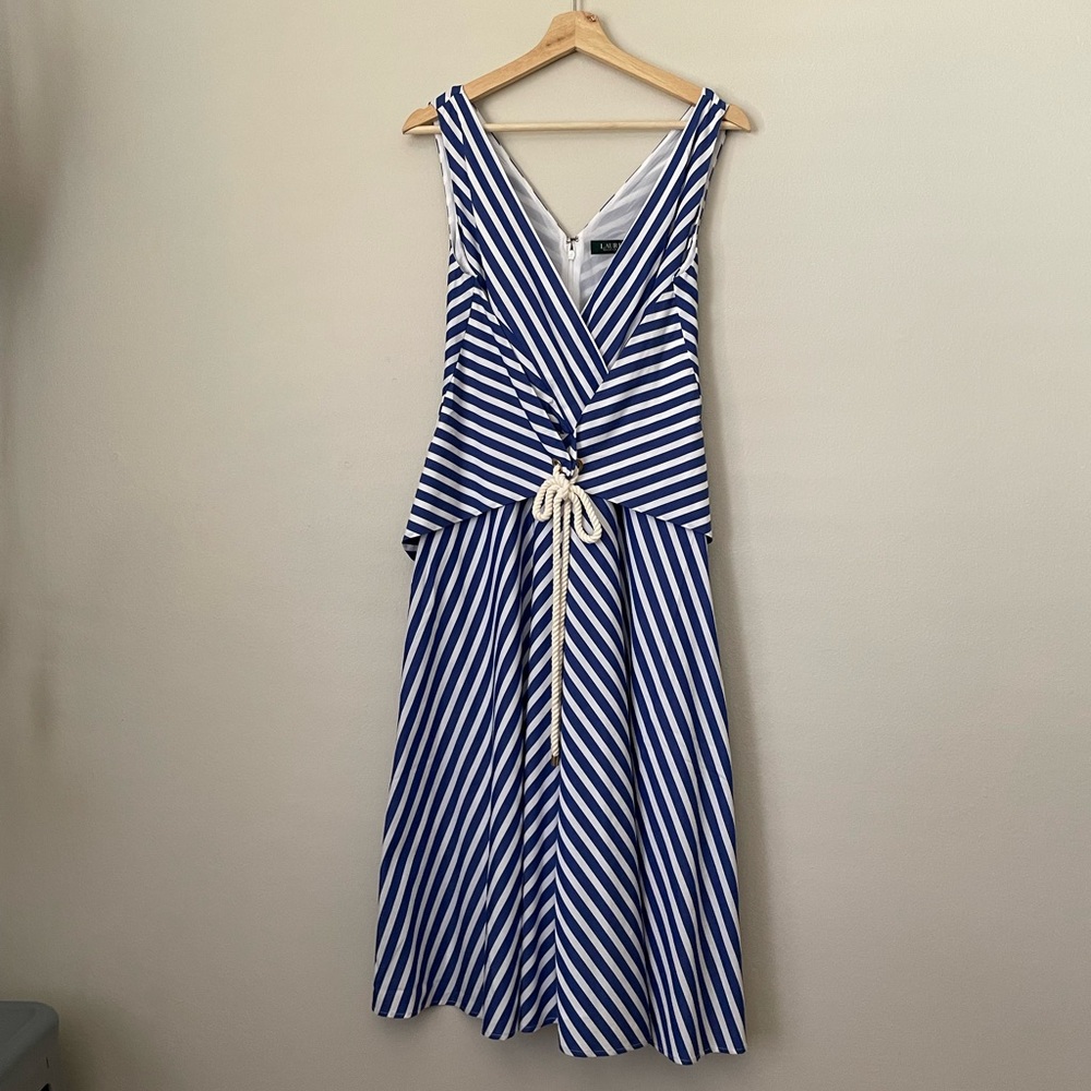 Ralph Lauren Coastal Style Blue Striped A-Line Sleeveless Midi Dress - Picture 4 of 13